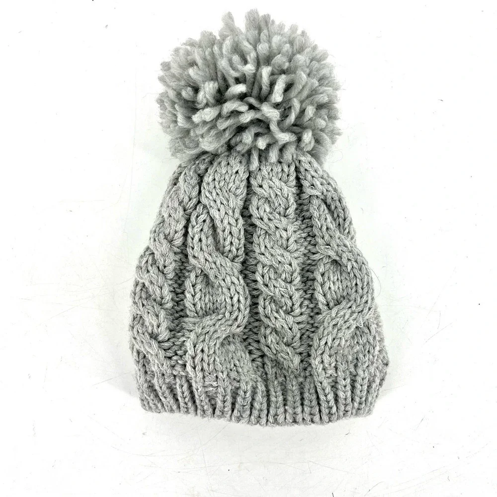 Laura Ashley Baby Unisex Boy Girl Gray Cable‎ Knit Pom Pom Hat (6-12m)